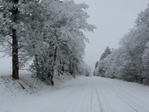Wintery road in Hood River, OR