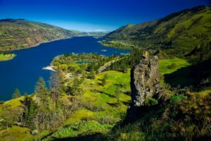 An aerial shot of the Columbia River Gorge